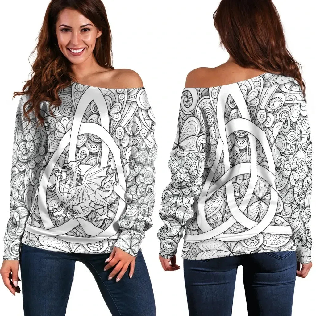 Celtic Wales Off Shoulder Dragon White Wales With Triquetra Celtic Symbol
