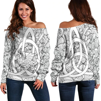 Celtic Wales Off Shoulder Dragon White Wales With Triquetra Celtic Symbol