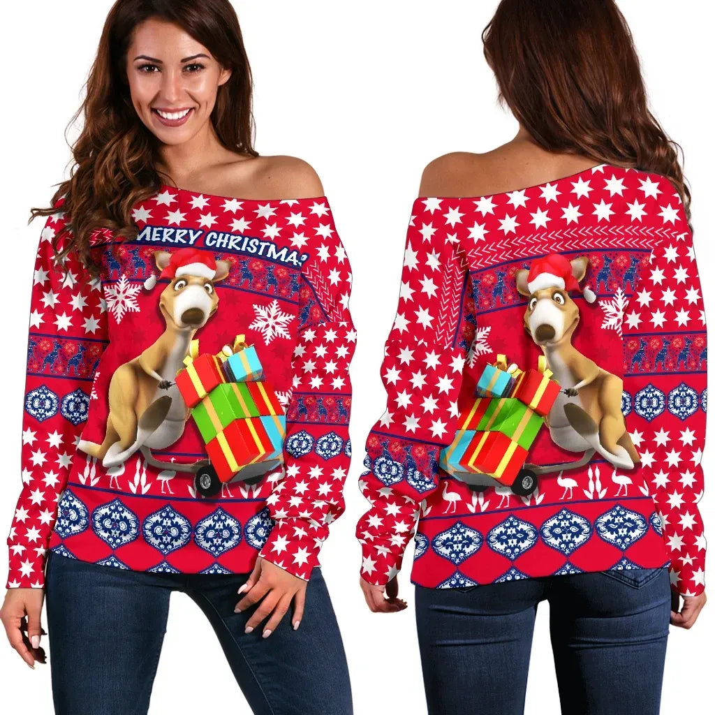Australia Kangaroo Off Shoulder Sweater Christmas Version