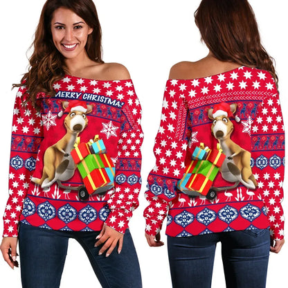 Australia Kangaroo Off Shoulder Sweater Christmas Version