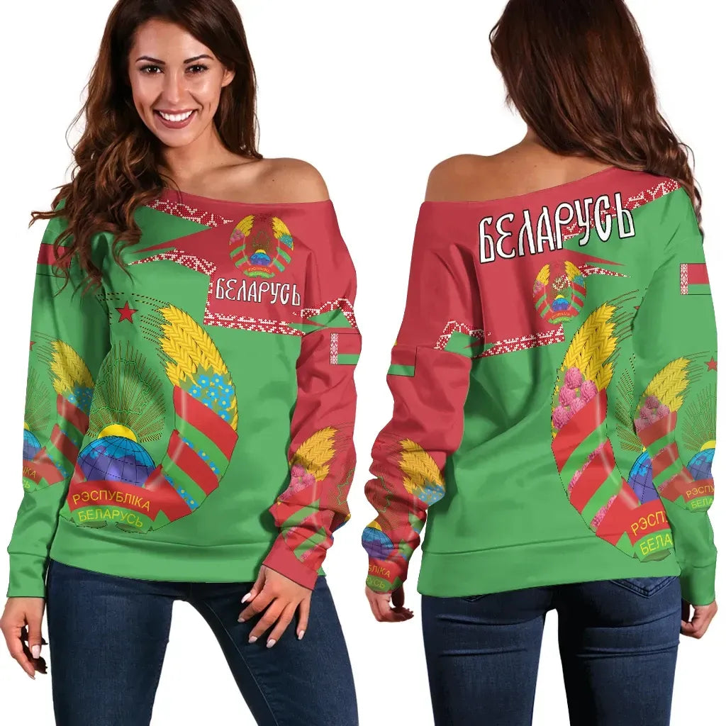Belarus Coat Of Arms Women's Off Shoulder Sweater