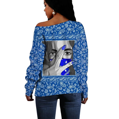 Crips Girl Off Shoulder Sweater Blue Bandana