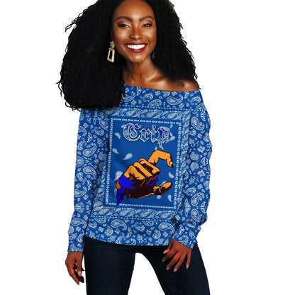 Crips Girl Off Shoulder Sweater Blue Bandana