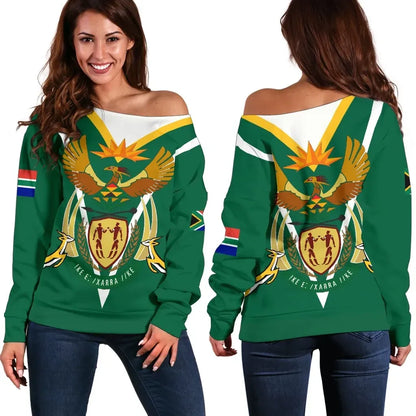 South Africa Women's Off Shoulder Sweater Coat Of Arms