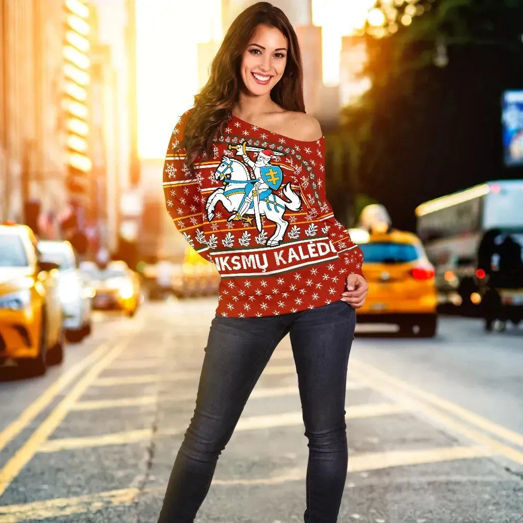 Lithuania Christmas Off Shoulder Sweater Red Th0