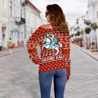 Lithuania Christmas Off Shoulder Sweater Red Th0