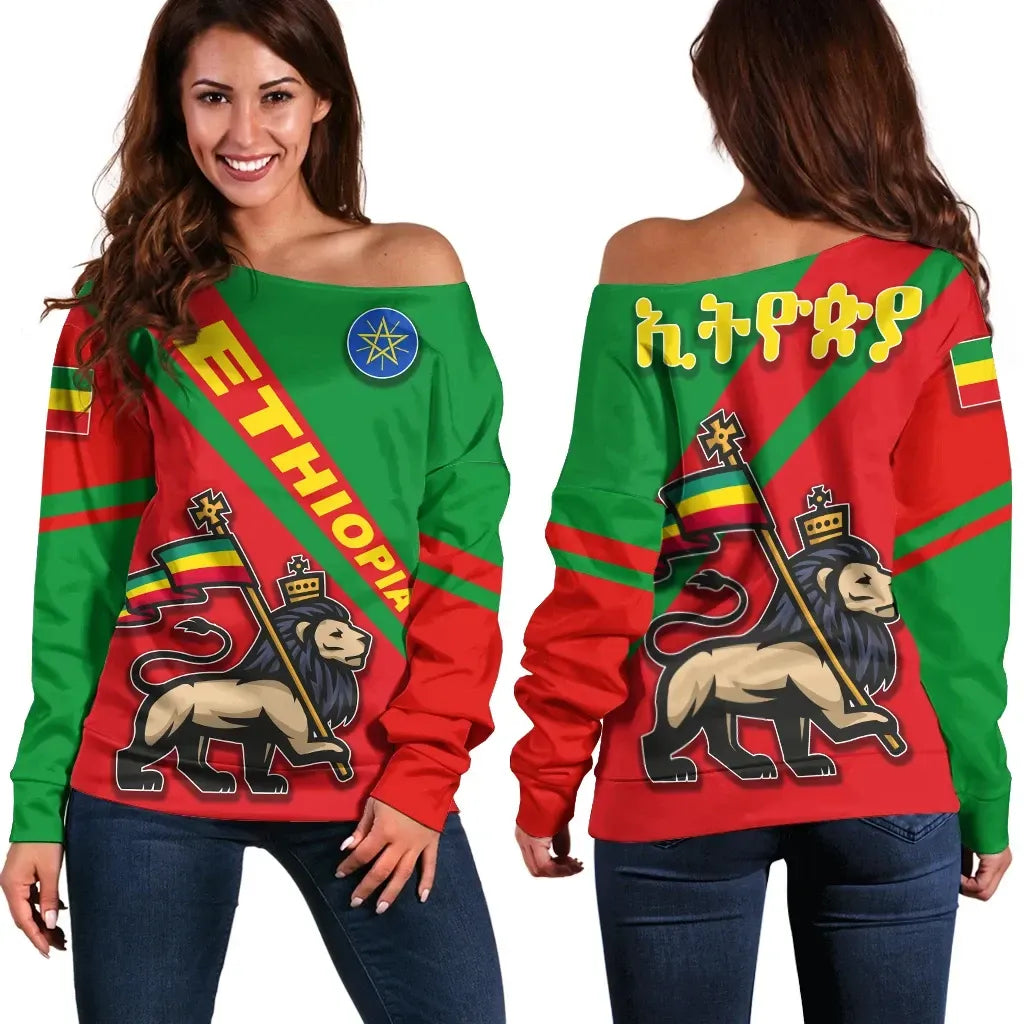 Ethiopia Flag Off Shoulder Sweater