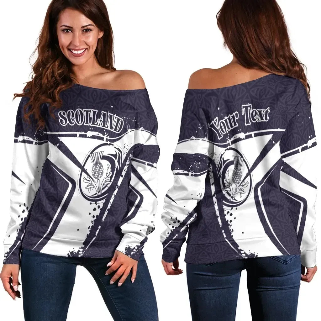 Custom Text Scotland Rugby Personalised Women's Off Shoulder Sweater Scottish Rugby