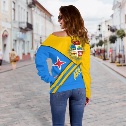 Aruba Women's Off Shoulder Sweater Aruba Coat Of Arms