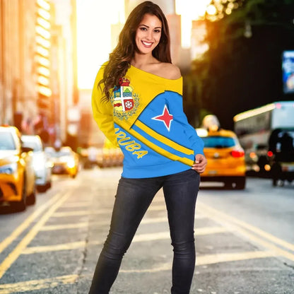 Aruba Women's Off Shoulder Sweater Aruba Coat Of Arms