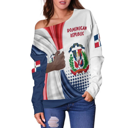 Dominican Republic Women's Off Shoulder Sweater Flag And Coat Of Arms