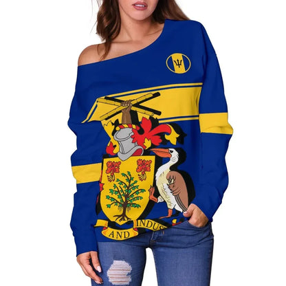 Barbados Version Coat of Arms Off Shoulder Sweater