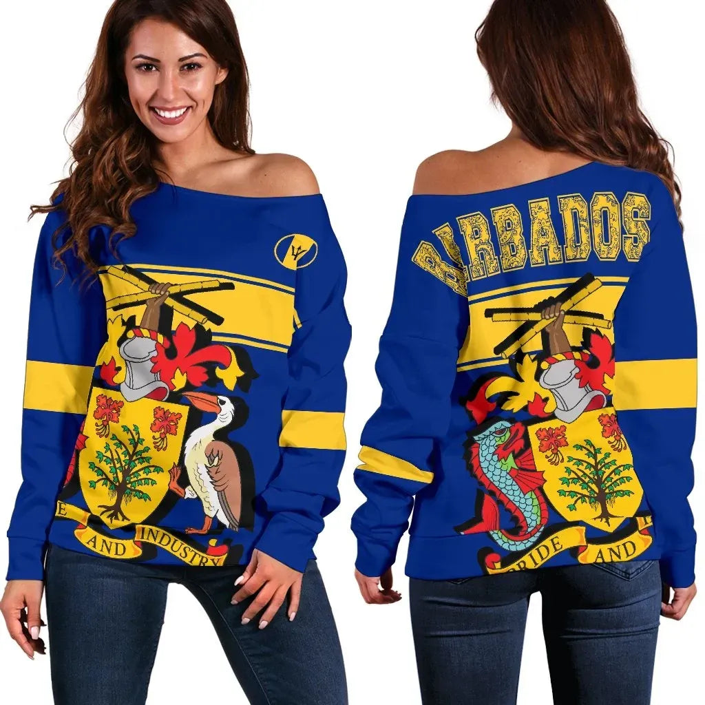 Barbados Version Coat of Arms Off Shoulder Sweater