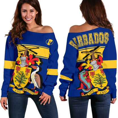 Barbados Version Coat of Arms Off Shoulder Sweater
