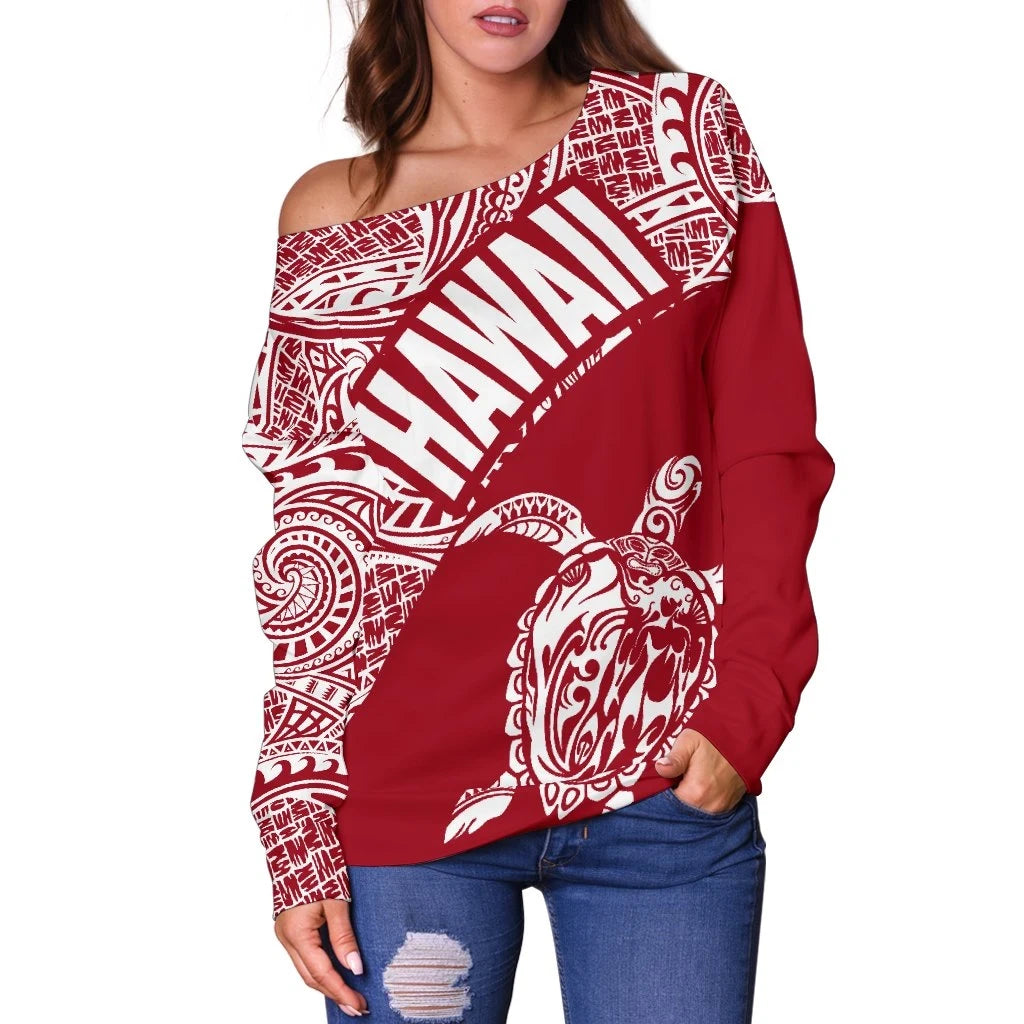 Hawaii Women's Off Shoulder Turtle Polynesia 07