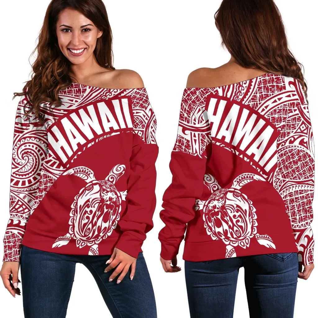 Hawaii Women's Off Shoulder Turtle Polynesia 07