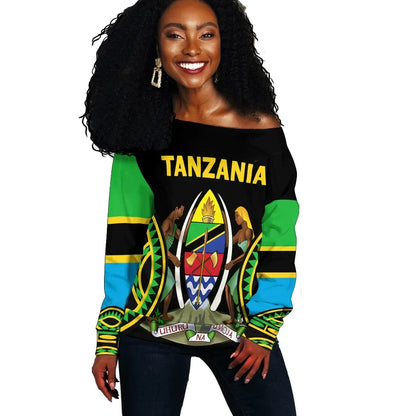 Tanzania Off Shoulder Sweater Maasai Shield