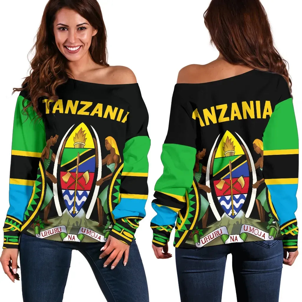 Tanzania Off Shoulder Sweater Maasai Shield