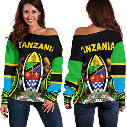 Tanzania Off Shoulder Sweater Maasai Shield