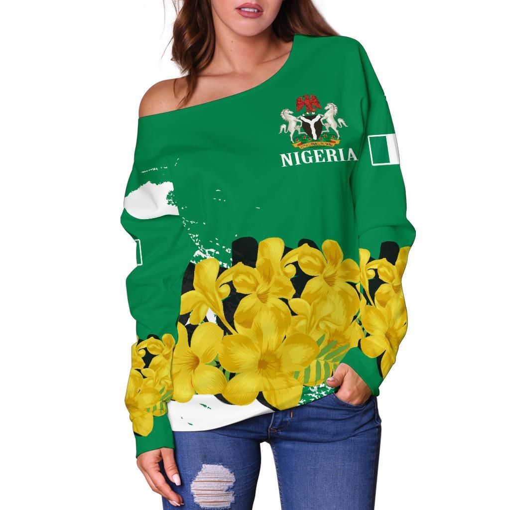 Nigeria Off Shoulder Sweater Costus Spectabilis Yellow Trumpet