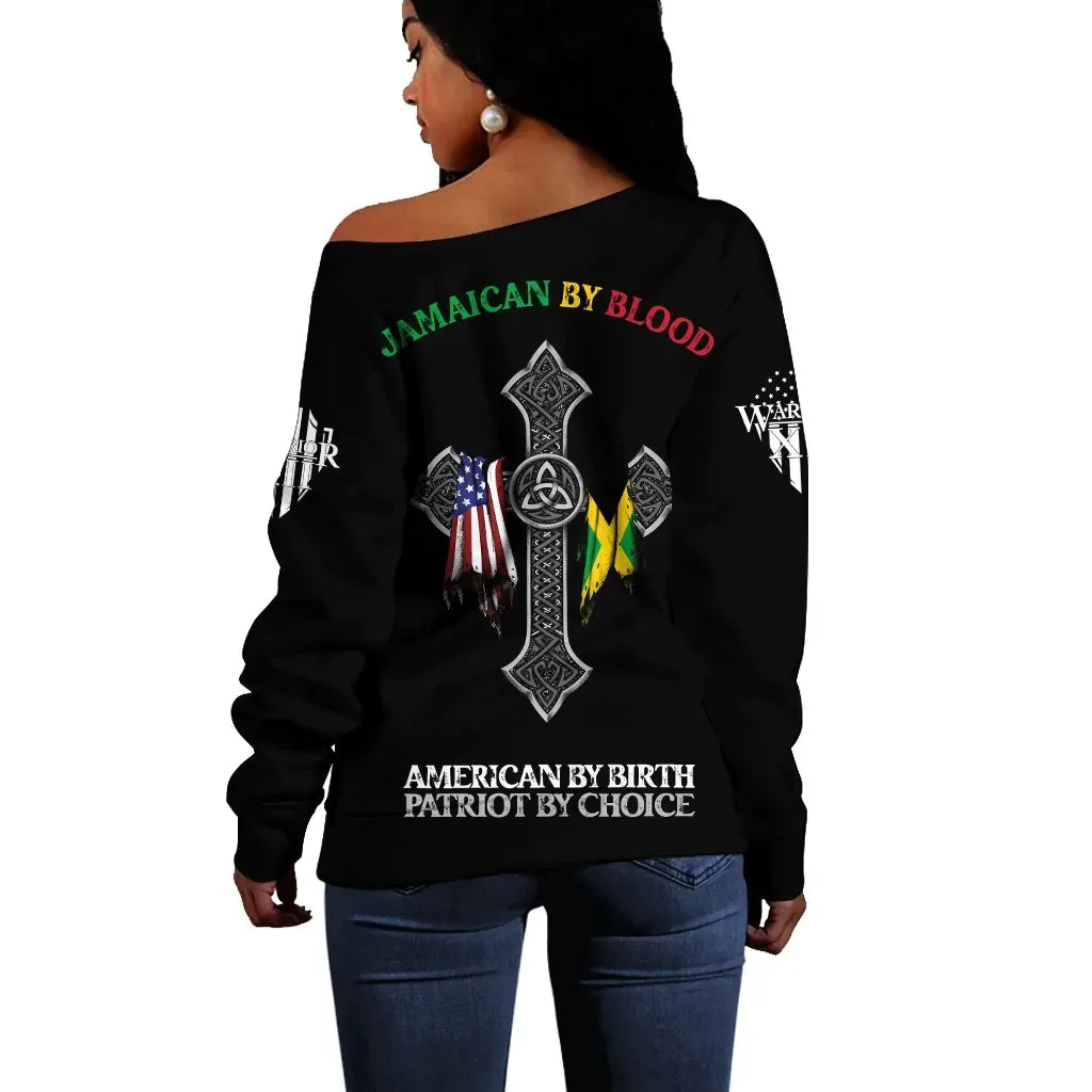 Jamaican By Blood Off Shoulder Sweater