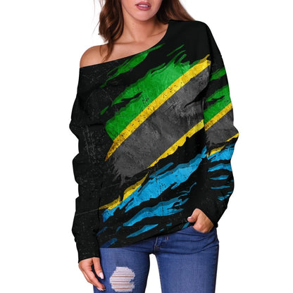 Tanzania In Me Women's Off Shoulder Sweater Special Grunge Style
