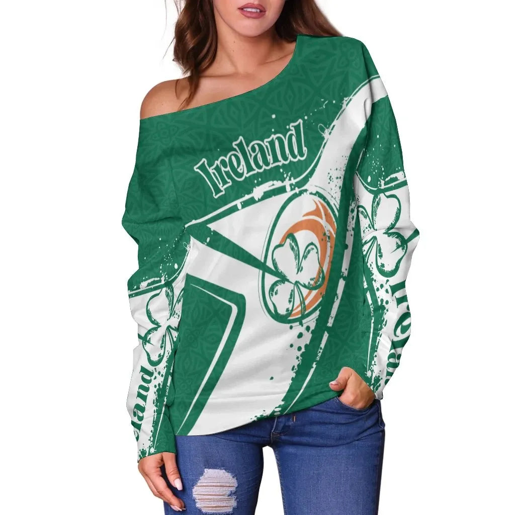 Custom Text Ireland Rugby Personalised Women's Off Shoulder Sweater Irish Rugby