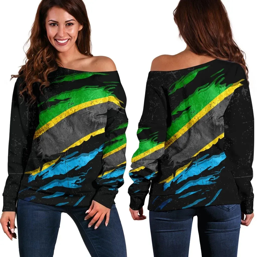 Tanzania In Me Women's Off Shoulder Sweater Special Grunge Style
