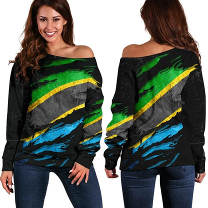 Tanzania In Me Women's Off Shoulder Sweater Special Grunge Style
