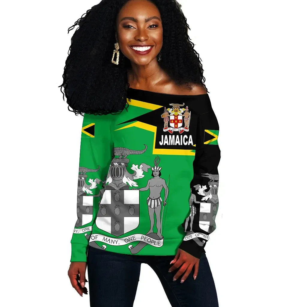 Jamaica Women's Off Shoulder Sweater Coat Of Arms