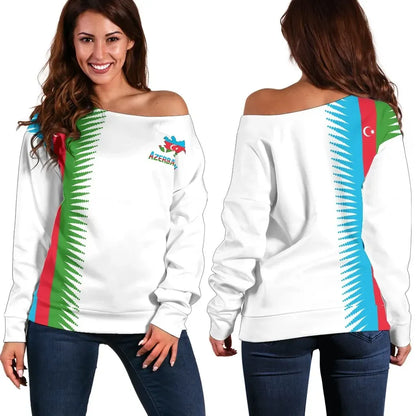Azerbaijan Off Shoulder Sweater United Flag White