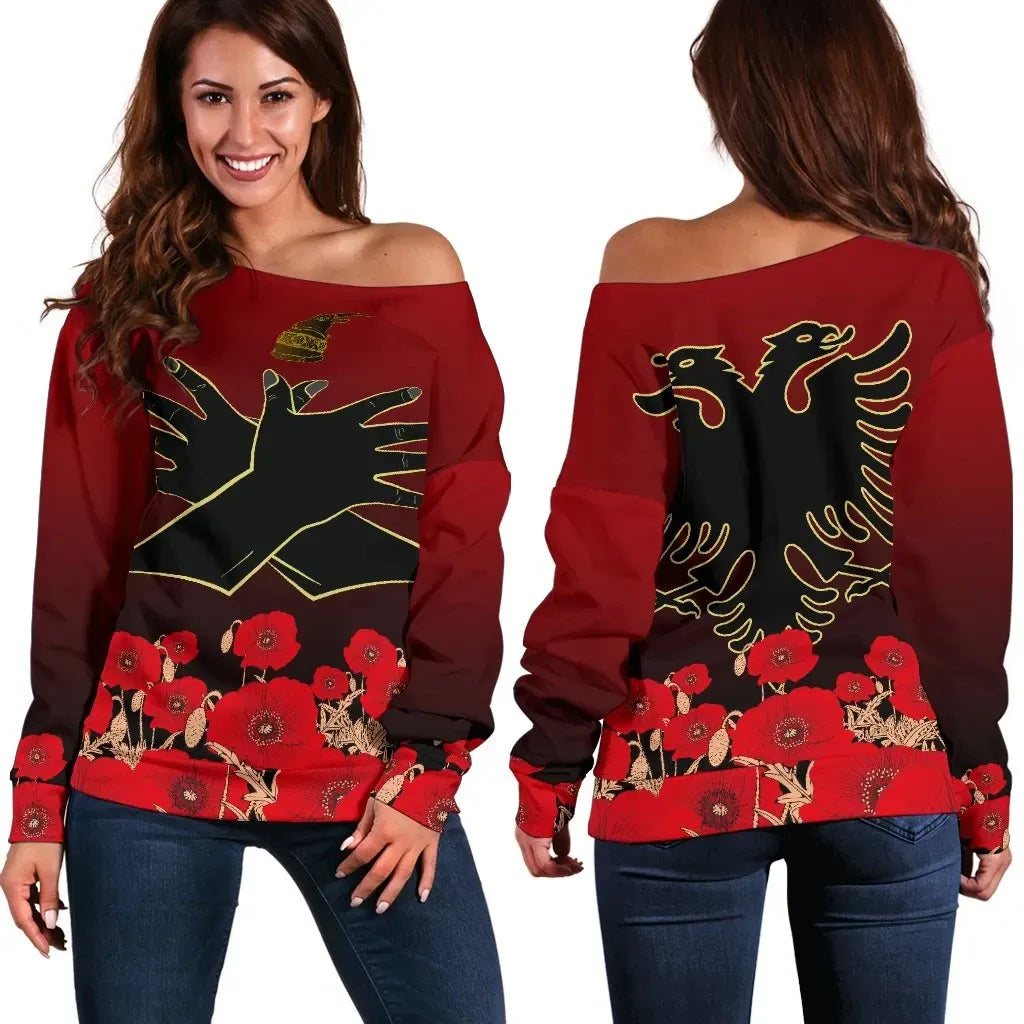 Albania Flag Double Eagle Hand Off Shoulder Sweater