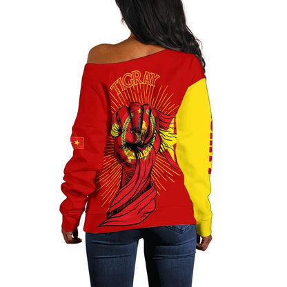 Tigray Off Shoulder Sweater Tigray Clenched Hand Raised Flag