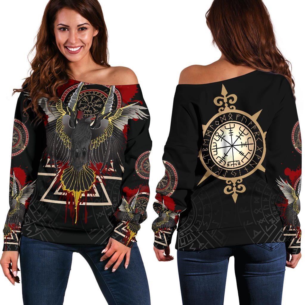 Vikings Off Shoulder Sweater Raven of Odin Special Version