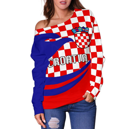 Croatia Women Off Shoulder Sweater Proud Version