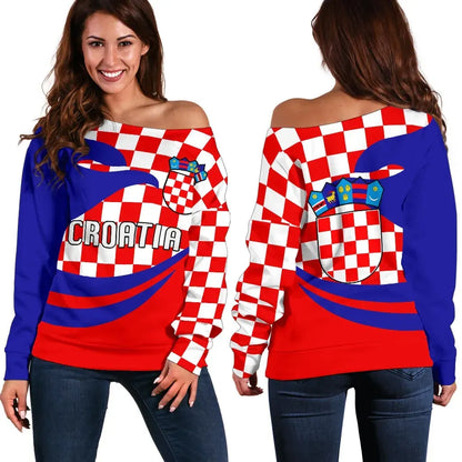 Croatia Women Off Shoulder Sweater Proud Version