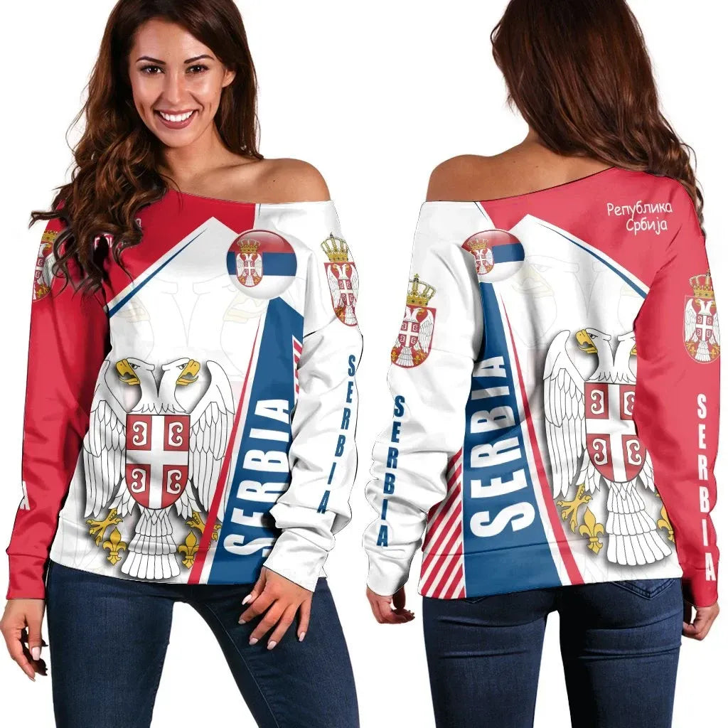 Women's Off Shoulder Sweater Serbia In My Heart