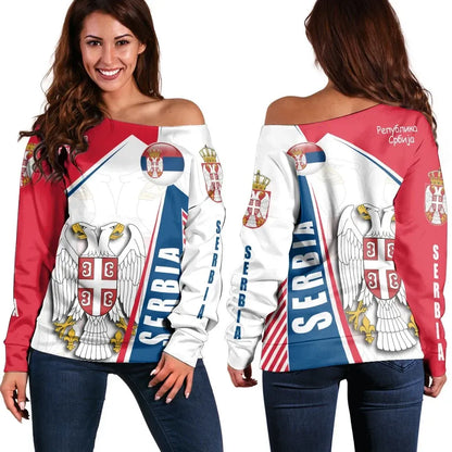 Women's Off Shoulder Sweater Serbia In My Heart