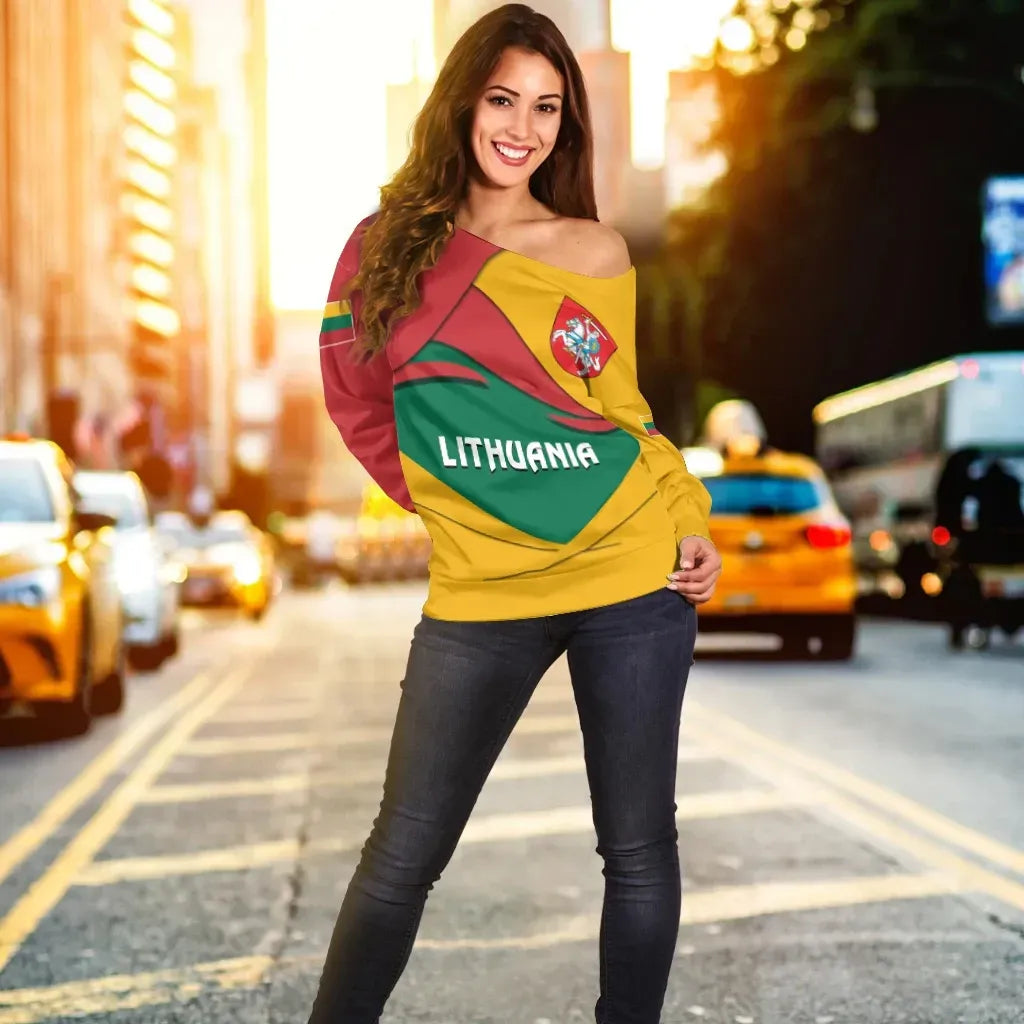 Lithuania Women's Off Shoulder Sweater Lithuania Pride