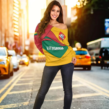 Lithuania Women's Off Shoulder Sweater Lithuania Pride