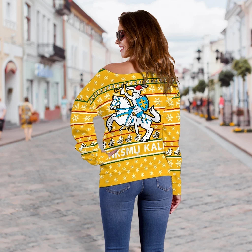 Lithuania Christmas Off Shoulder Sweater Yellow Th0
