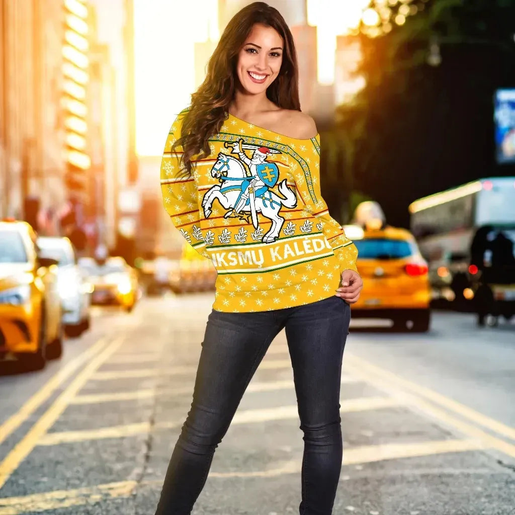 Lithuania Christmas Off Shoulder Sweater Yellow Th0