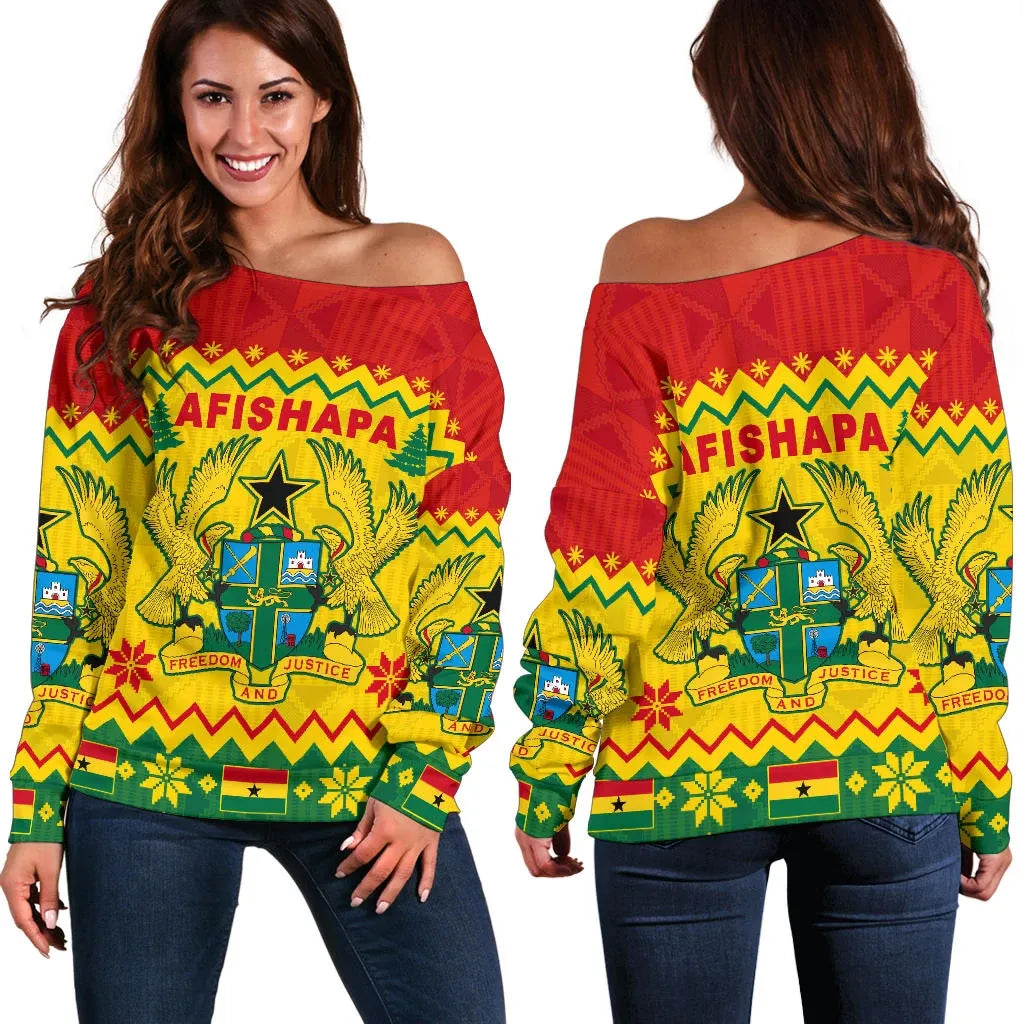 Ghana Christmas Off Shoulder Sweater Afishapa