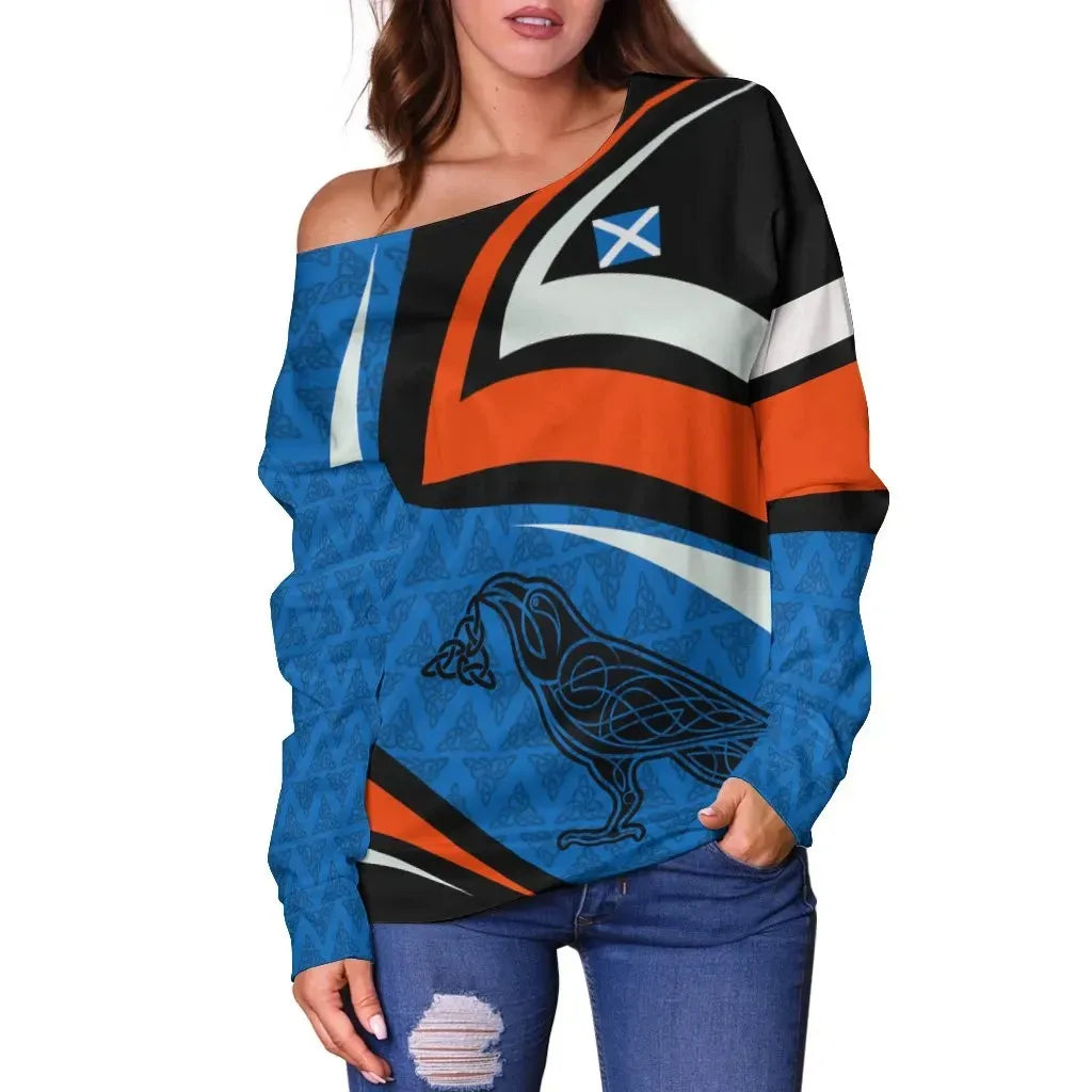 Scotland Celtic Women's Off Shoulder Sweater Legend of Scotland Color