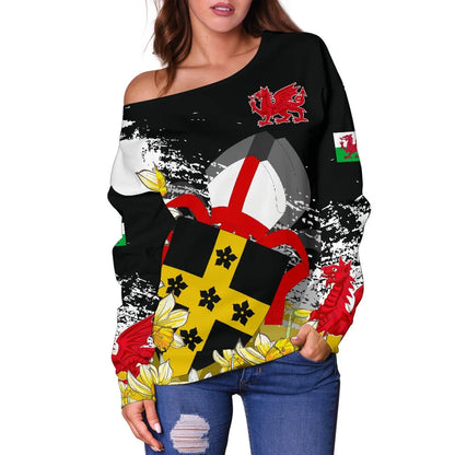 Wales Off Shoulder Sweater Saint David Dragon Flag Special¬†Women