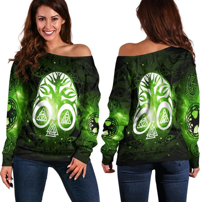 Celtic Women's Off Shoulder Sweater Celtic Tree Of Life