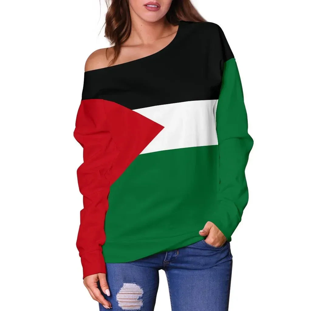State of Palestine Off Shoulder Sweater Original Flag