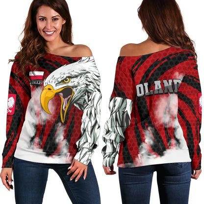 Poland Women Off Shoulder Sweater Polish White Eagle Powerful
