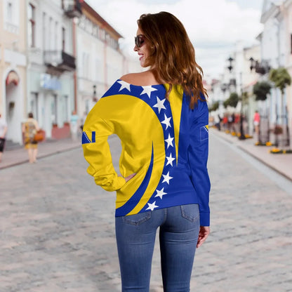 Bosnia And Herzegovina Off Shoulder Sweater Half Cirlce