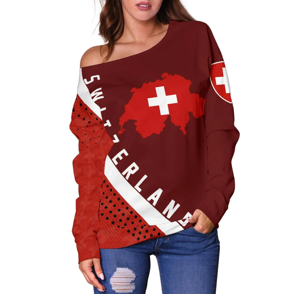 Switzerland Map Generation Ii Off Shoulder Sweater